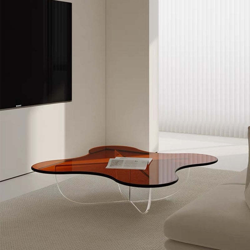 Minimalist Floral Cross Base Acrylic Coffee Table — Gray