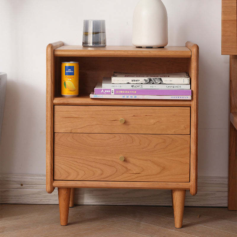 Retro Cherry Wood Oak Walnut 2-Drawer Nightstand