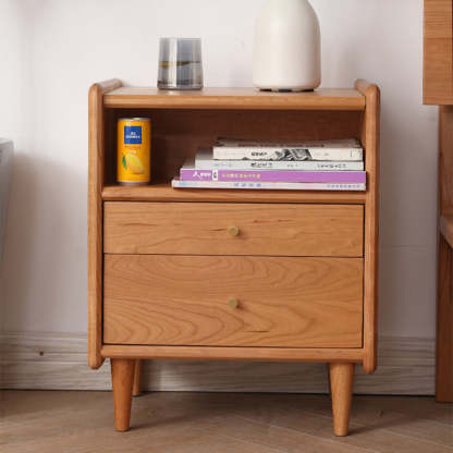 Retro Cherry Wood Oak Walnut 2-Drawer Nightstand