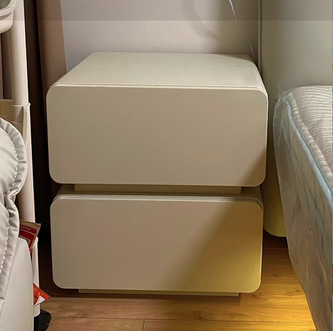 Minimalist Wood Metal 2-Drawer Nightstand — Dark Gray