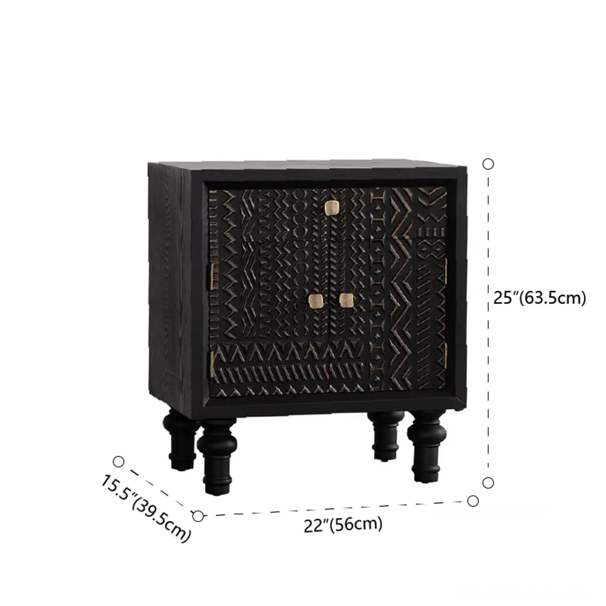Light Luxury Carved Black Wood Nightstand with Drawers