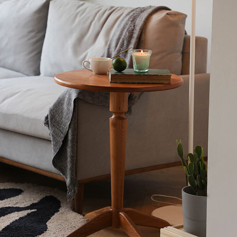 Nordic Round Cherry Wood End Table — Square