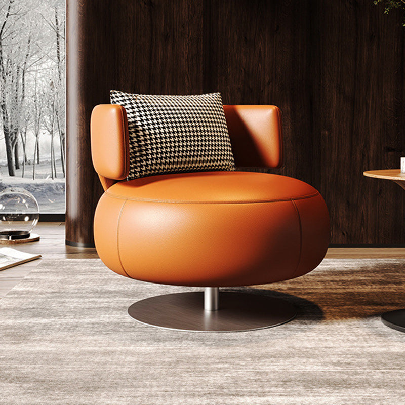 Scandinavian Curved Leather Rotatable Accent Chair