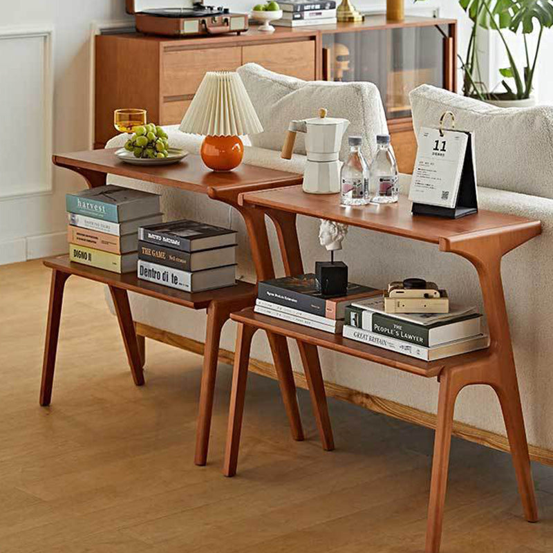 Retro Beech Rubberwood 2-Tier Side Table