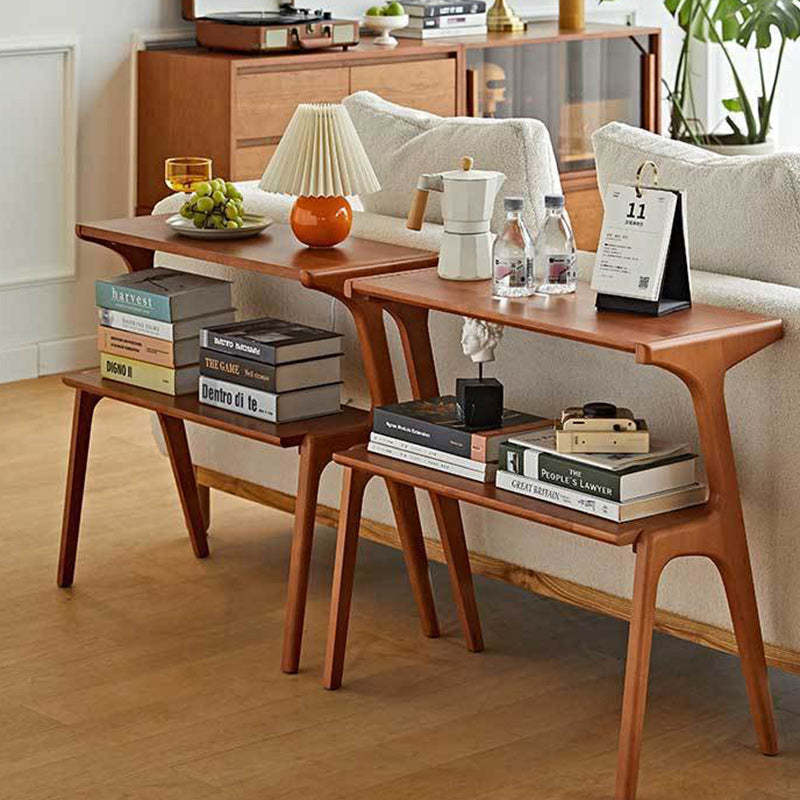 Retro Beech Rubberwood 2-Tier Side Table