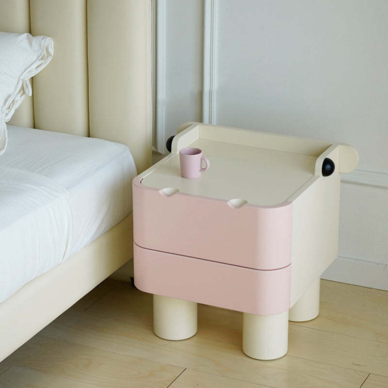 Nordic Kids Cubic Hippo Wood 2-Drawer Nightstand — White & Gray