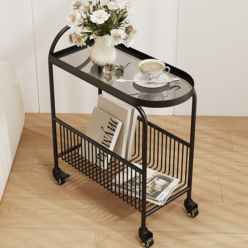 Contemporary Iron Glass 2-Tier End Table