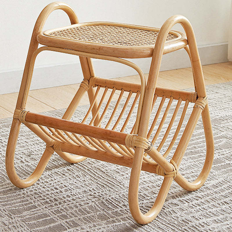 Japanese Woven Rattan Glass Side Table