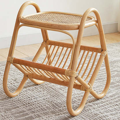 Japanese Woven Rattan Glass Side Table