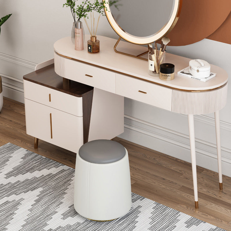 Minimalist Napa Leather Wood Round Vanity Stool — Yellow