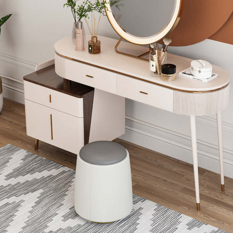 Minimalist Napa Leather Wood Round Vanity Stool — Yellow