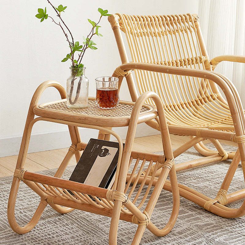 Japanese Woven Rattan Glass Side Table