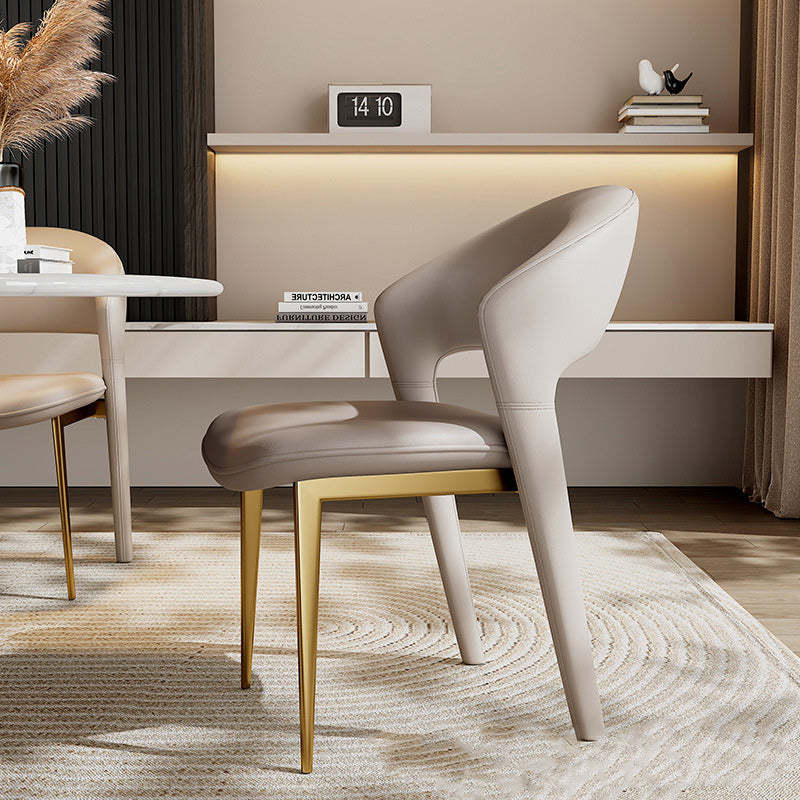 Modern Curved Leather Metal Dining Chair