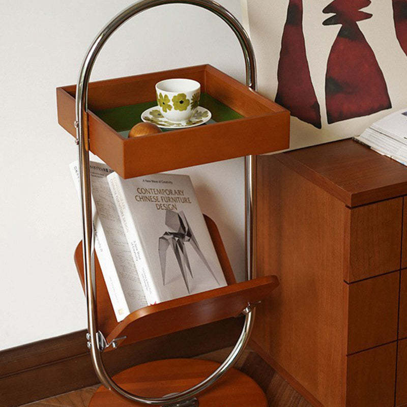 Retro Cherry Wood Stainless Steel Side Table