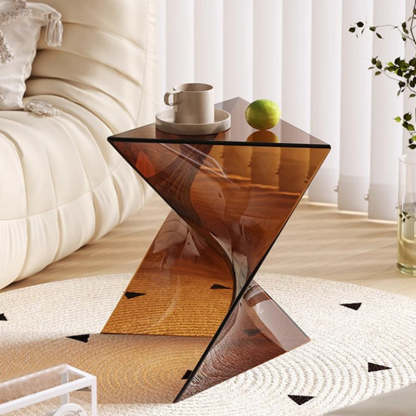 Minimalist Marble Glass Wood Triangle Corner End Table