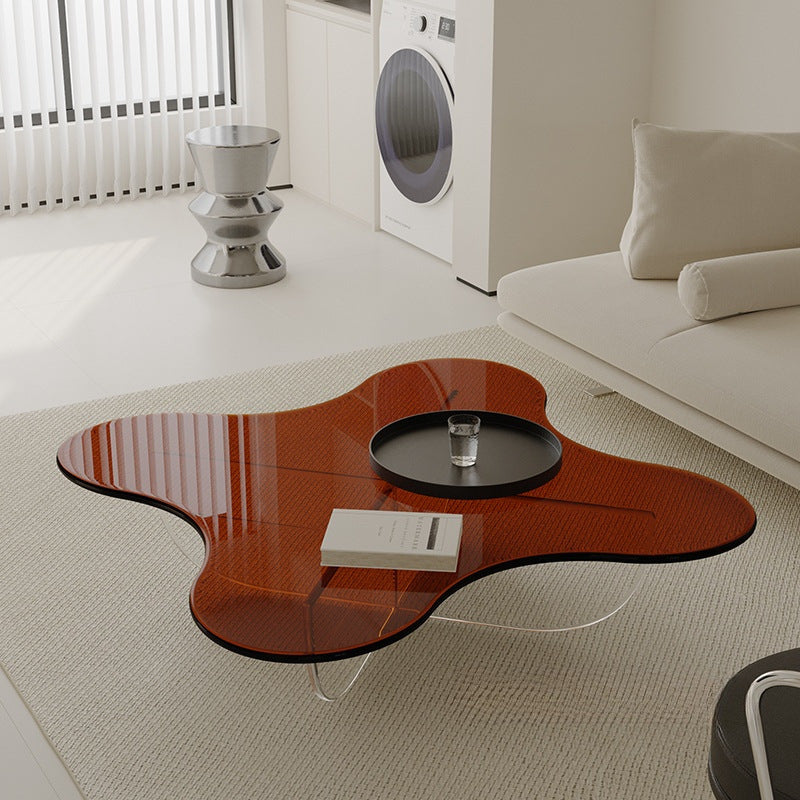 Minimalist Floral Cross Base Acrylic Coffee Table