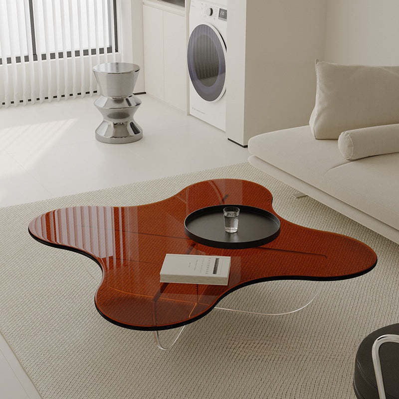 Minimalist Floral Cross Base Acrylic Coffee Table