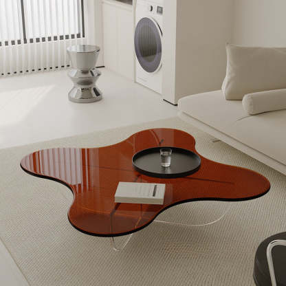 Minimalist Floral Cross Base Acrylic Coffee Table