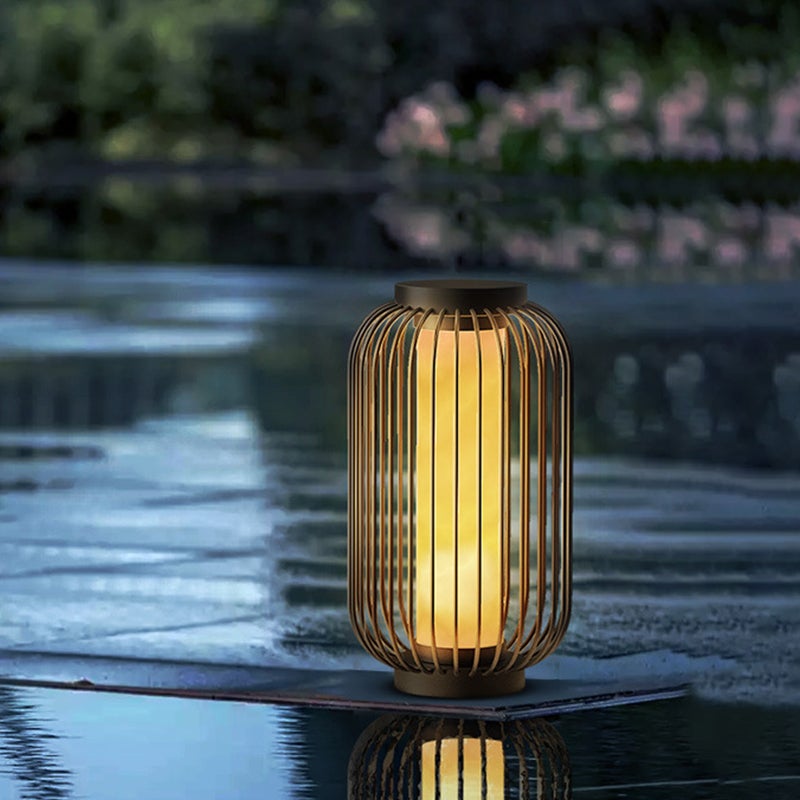 Floor Standing Stainless Steel Brown Caged Outdoor Lantern