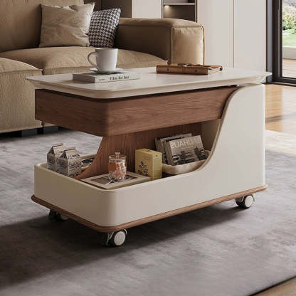 Minimalist Rock Slab Wood Rectangular Coffee Table 1-Storage
