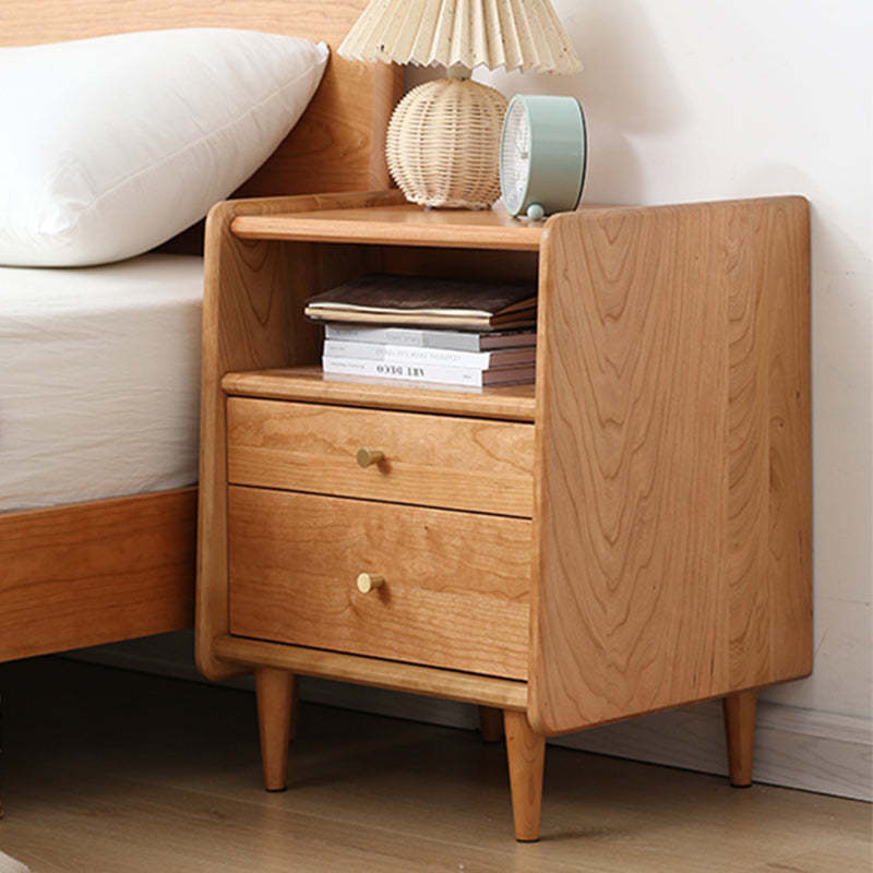 Retro Cherry Wood Oak Walnut 2-Drawer Nightstand