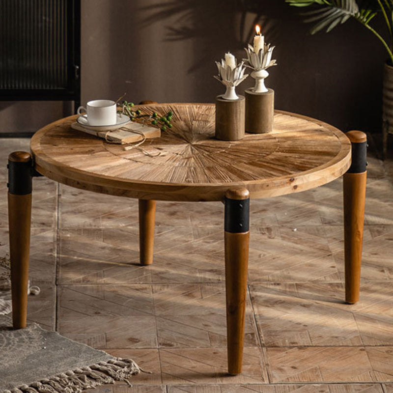 Wood iron wood leather rust round coffee tables - traditional