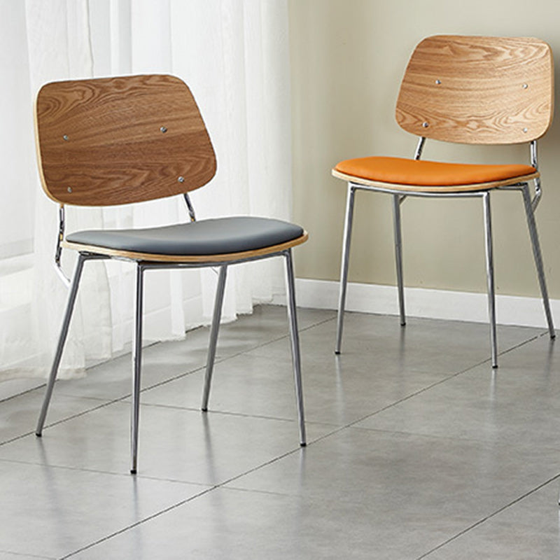 Scandinavian Leather Metal Dining Chair — Electroplate Legs / Black / Orange