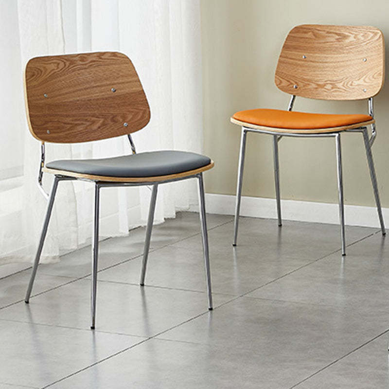 Scandinavian Leather Metal Dining Chair — Electroplate Legs / Black / Orange