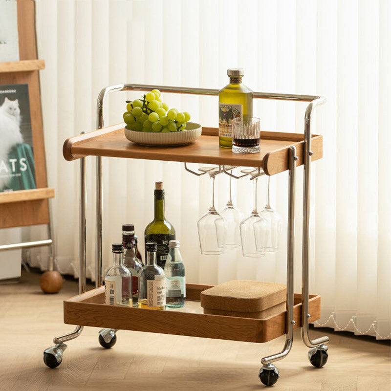Vintage Wood Stainless Steel 2-Tier Side Table