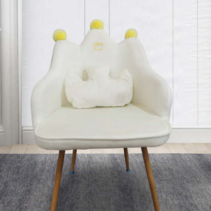 Contemporary Curved Iron Fabric Wood Armchair — White