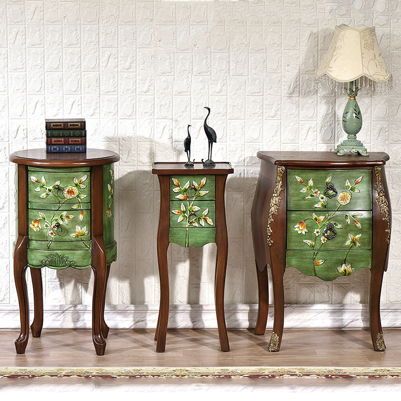 European Flower Painted Birch Side Table