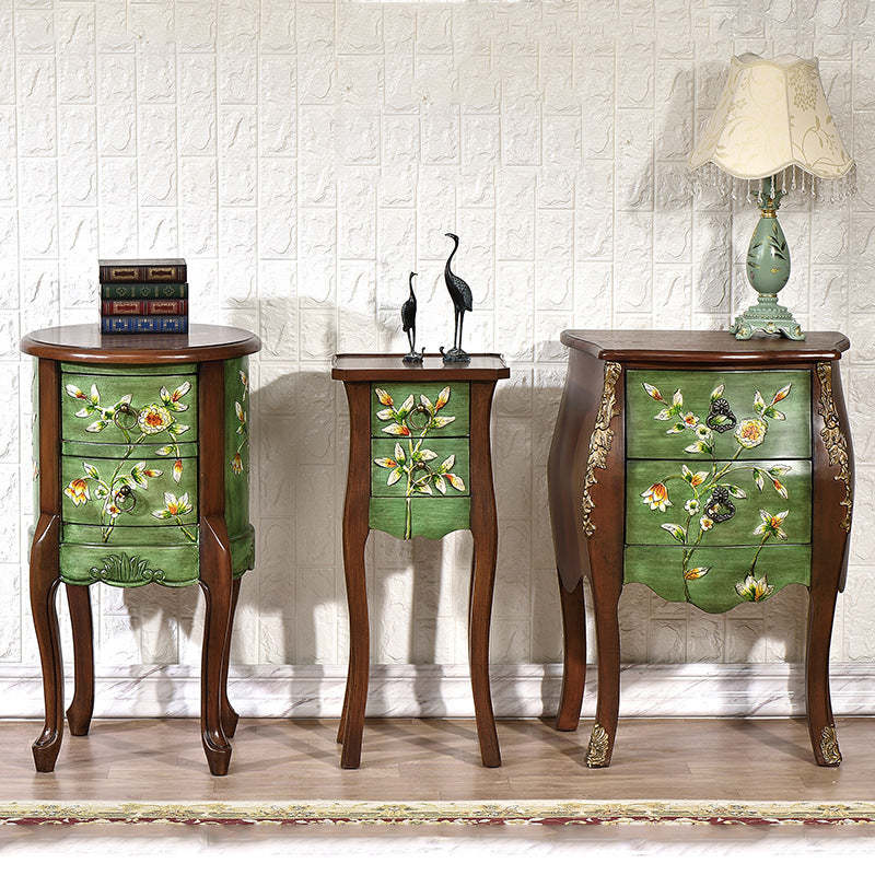 European Flower Painted Birch Side Table — A