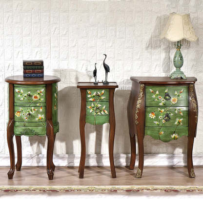 European Flower Painted Birch Side Table — A
