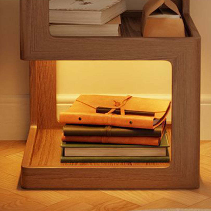 Minimalist Rubberwood Glass Nightstand