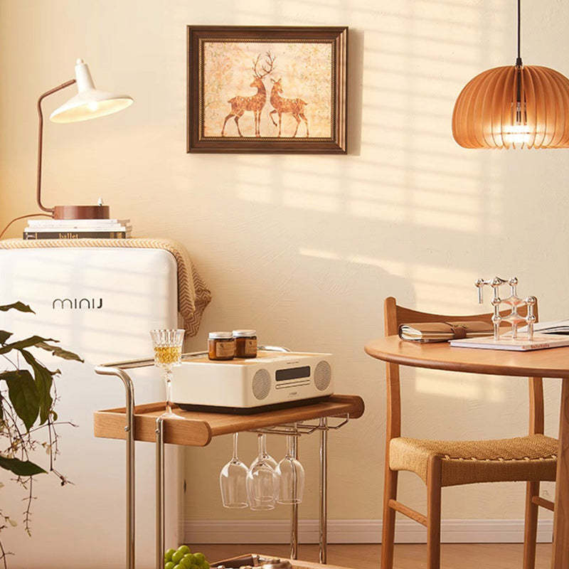 Retro Wood Glass Rectangular End Table 2-Tier