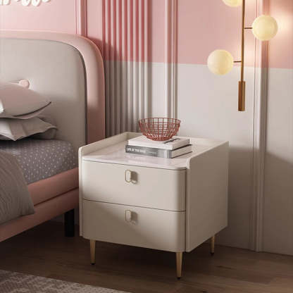 Minimalist Rock Panel Pine Square Nightstand 2-Drawer