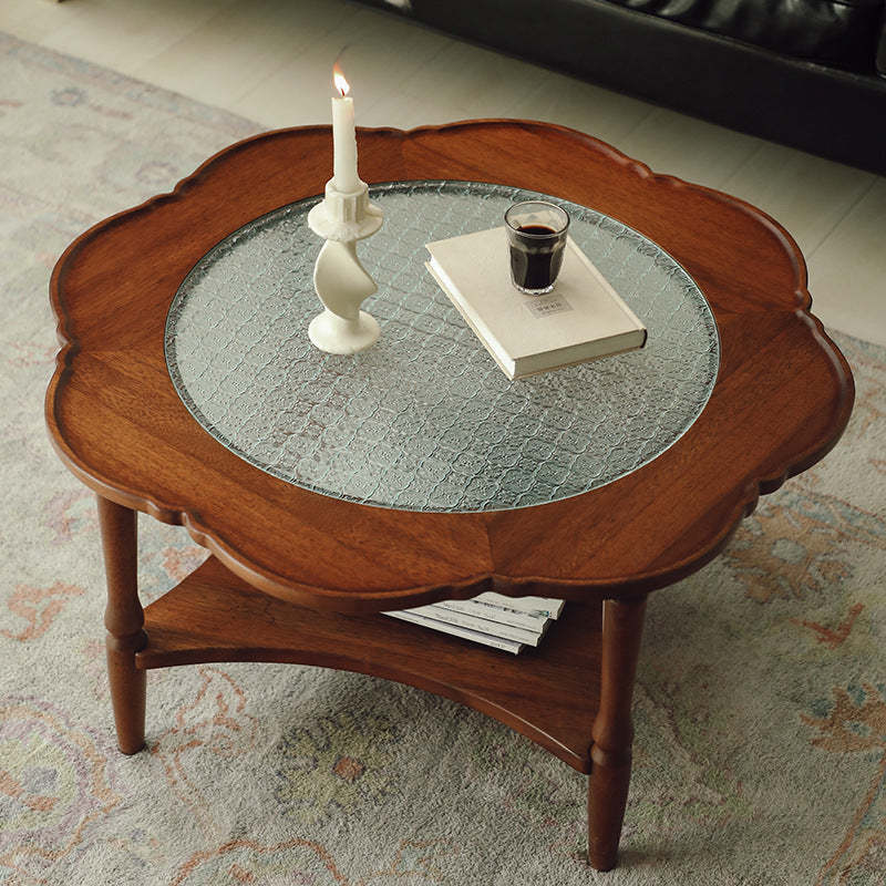 Retro Flower Wood Glass Coffee Table — B