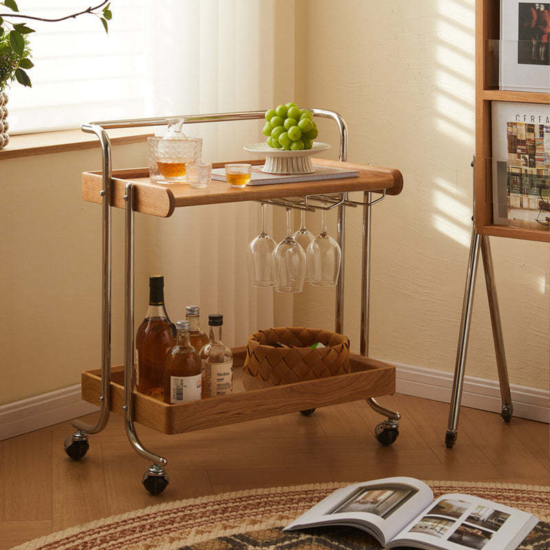 Retro Wood Glass Rectangular End Table 2-Tier
