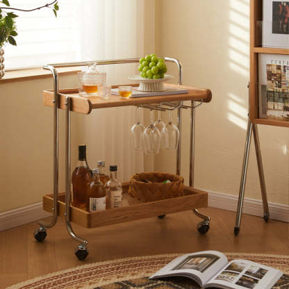 Retro Wood Glass Rectangular End Table 2-Tier