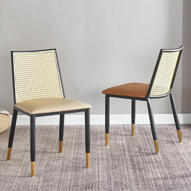 Scandinavian Bent Leather Bamboo Rattan Dining Chair