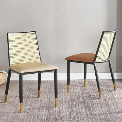 Scandinavian Bent Leather Bamboo Rattan Dining Chair