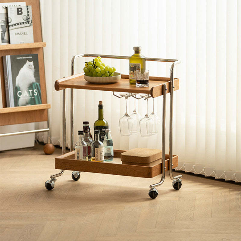 Vintage Wood Stainless Steel 2-Tier Side Table