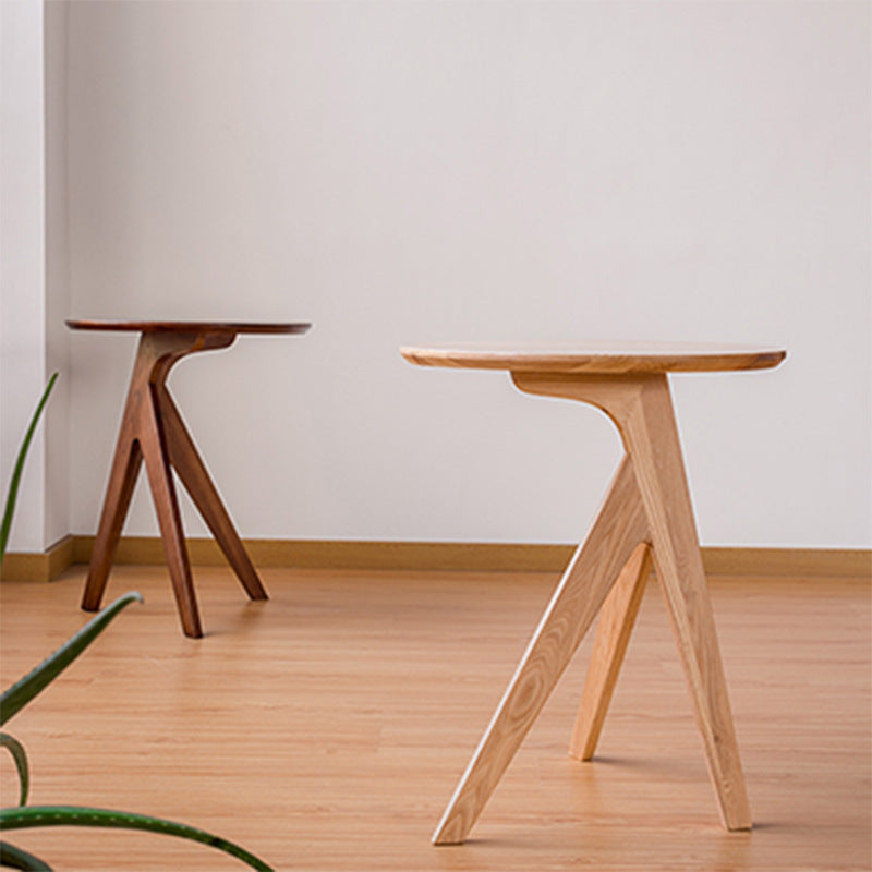 Japanese Round Ash Wood End Table — Walnut Color
