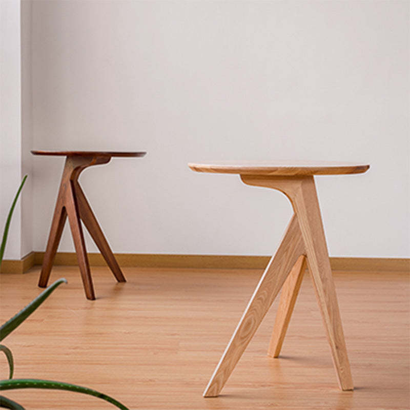 Japanese Round Ash Wood End Table — Walnut Color