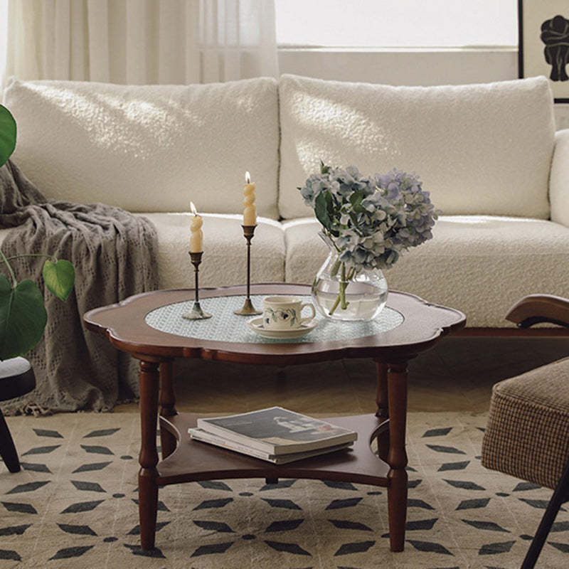 Retro Flower Wood Glass Coffee Table