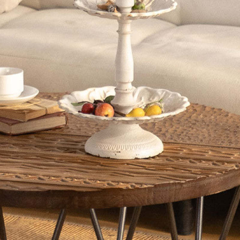 Rustic Round Solid Wood Iron Coffee Table