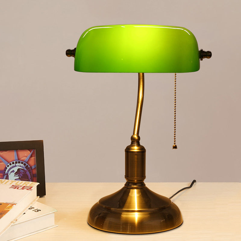 Vintage Glass Metal Pull Cord Bank Table Lamp