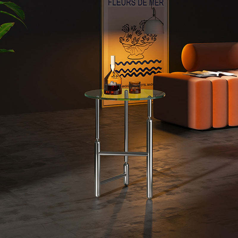 Minimalist Cylinder Glass Iron End Table — Tea Color