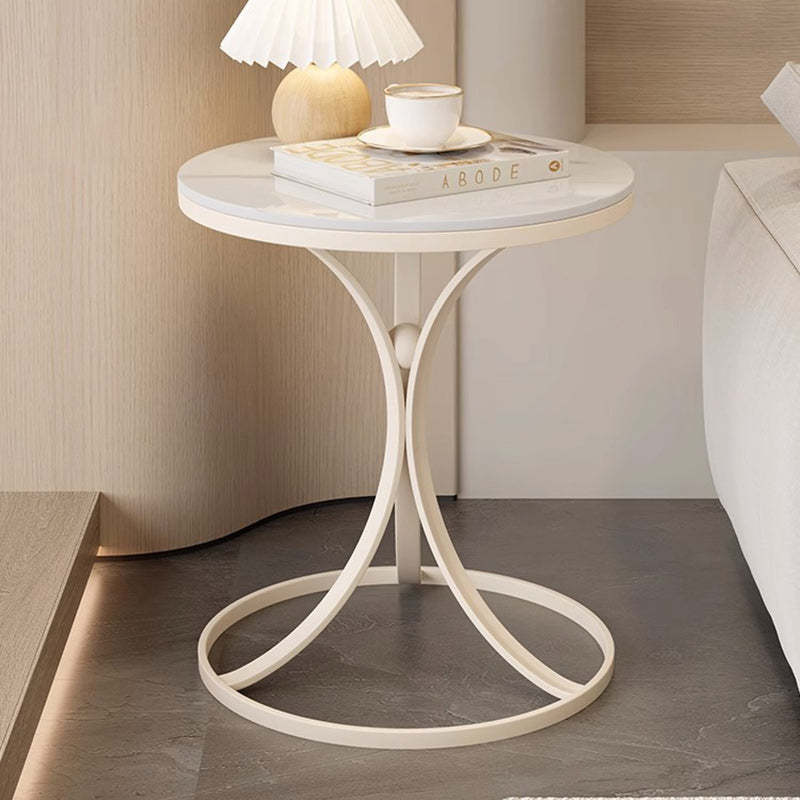 Contemporary Round Rock Slab Iron End Table