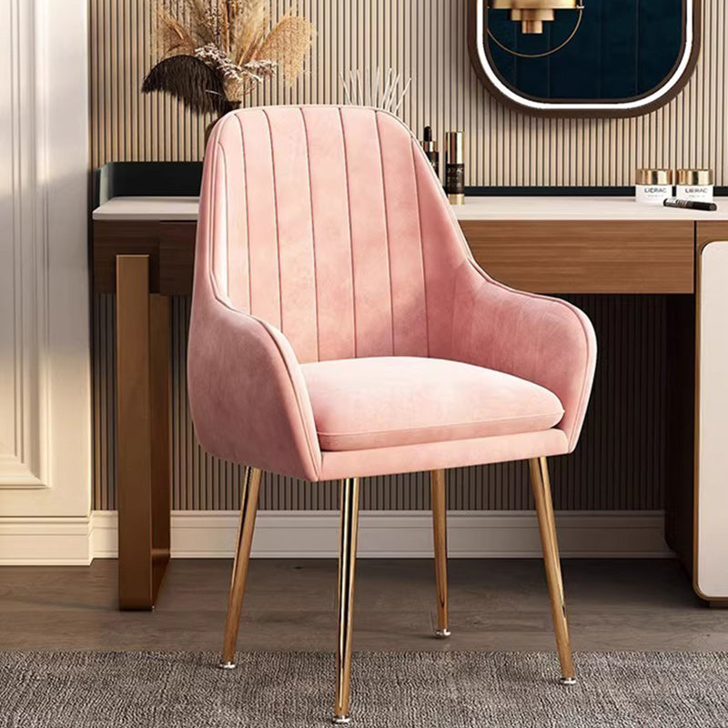 Nordic Striped Velvet Steel Vanity Stool — Gray